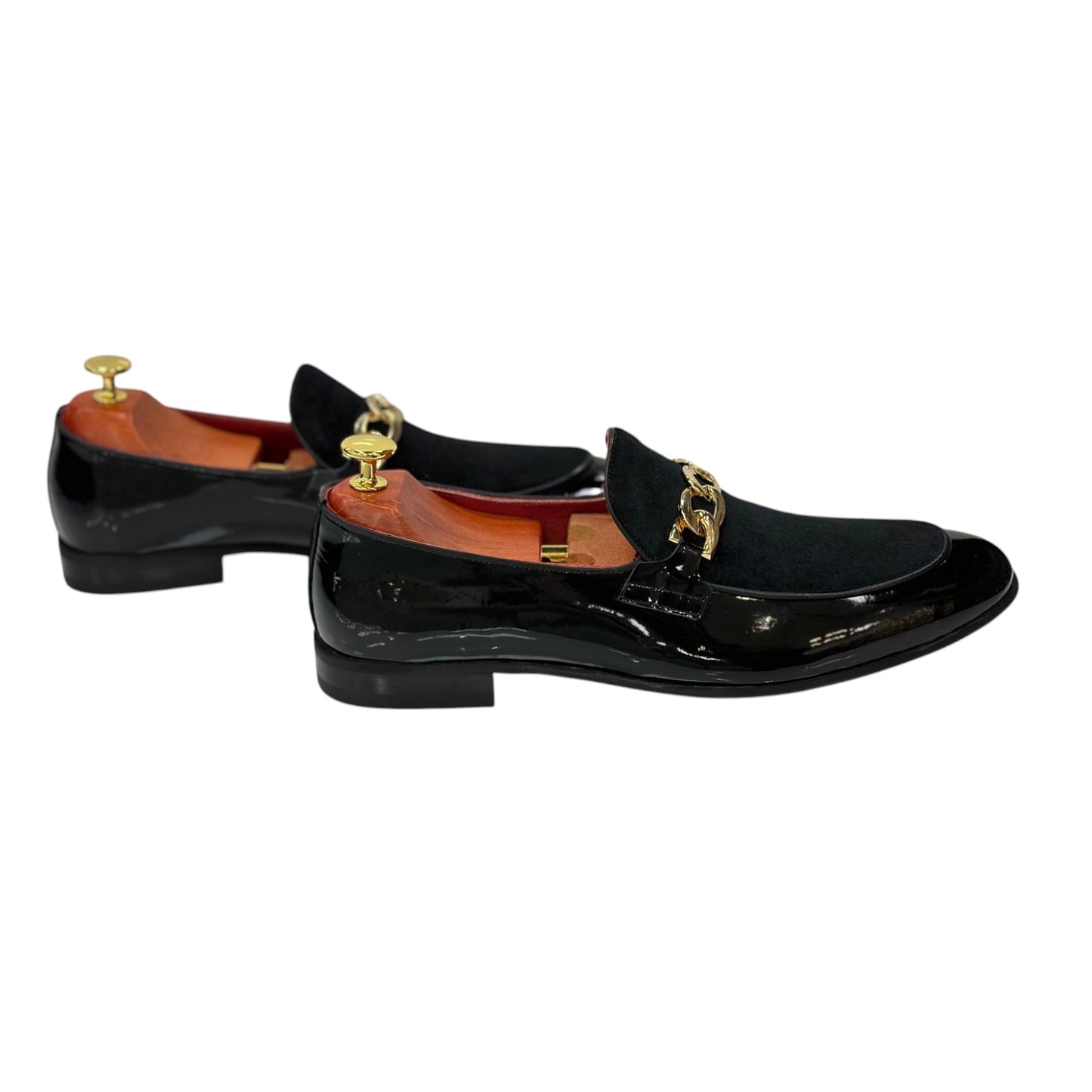 Black Istanbul Fashion by Raad Red Bottom Shoes With Gold details on Velvet Surface-1530