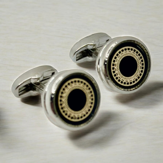 Silver  Black Round  Round Istanbul Fashion Cufflinks  Detailed with Black, Shiny Silver 33