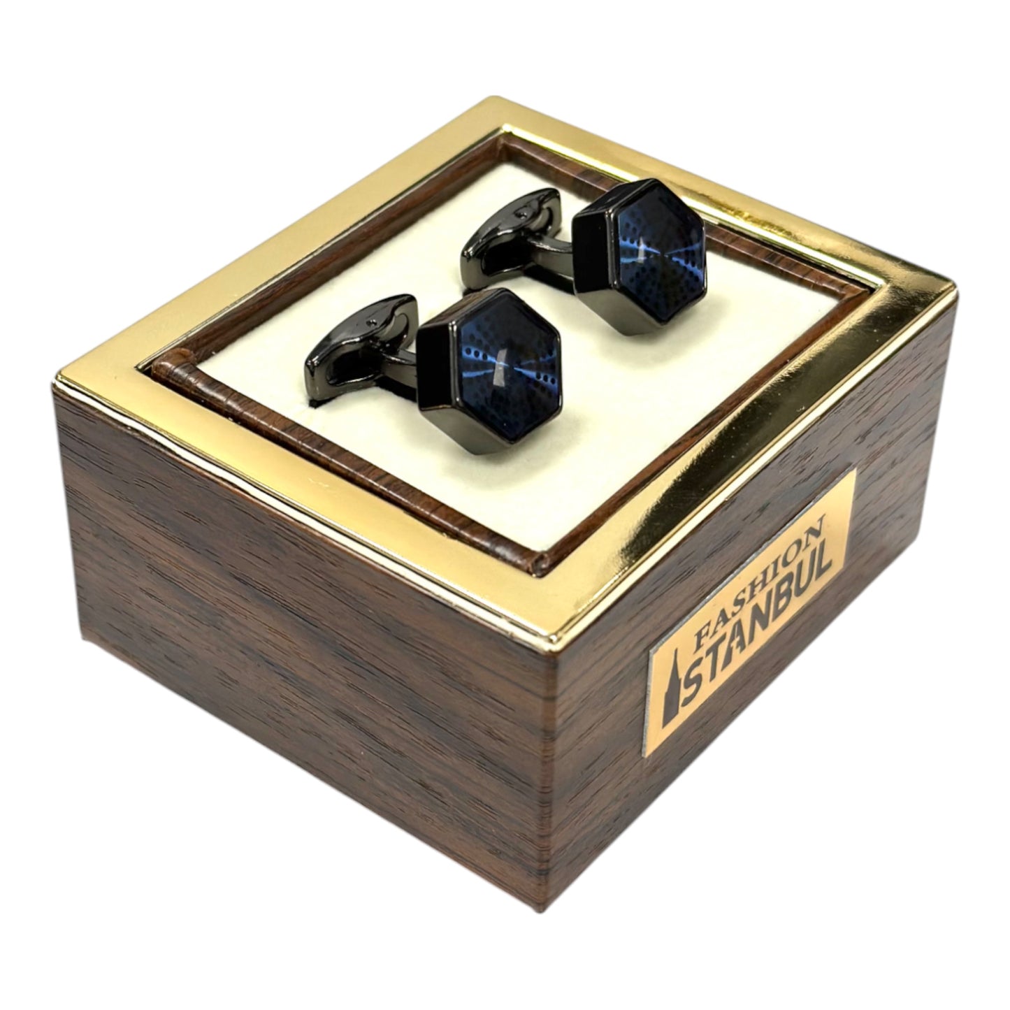 Uniquely Shaped Chrome and Navy Blue Interior  - Istanbul Fashion Cufflinks - 51