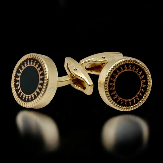 Round Istanbul Fashion Cufflinks -Black with Gold and Rose Gold Mixed in Luxury Details - 16