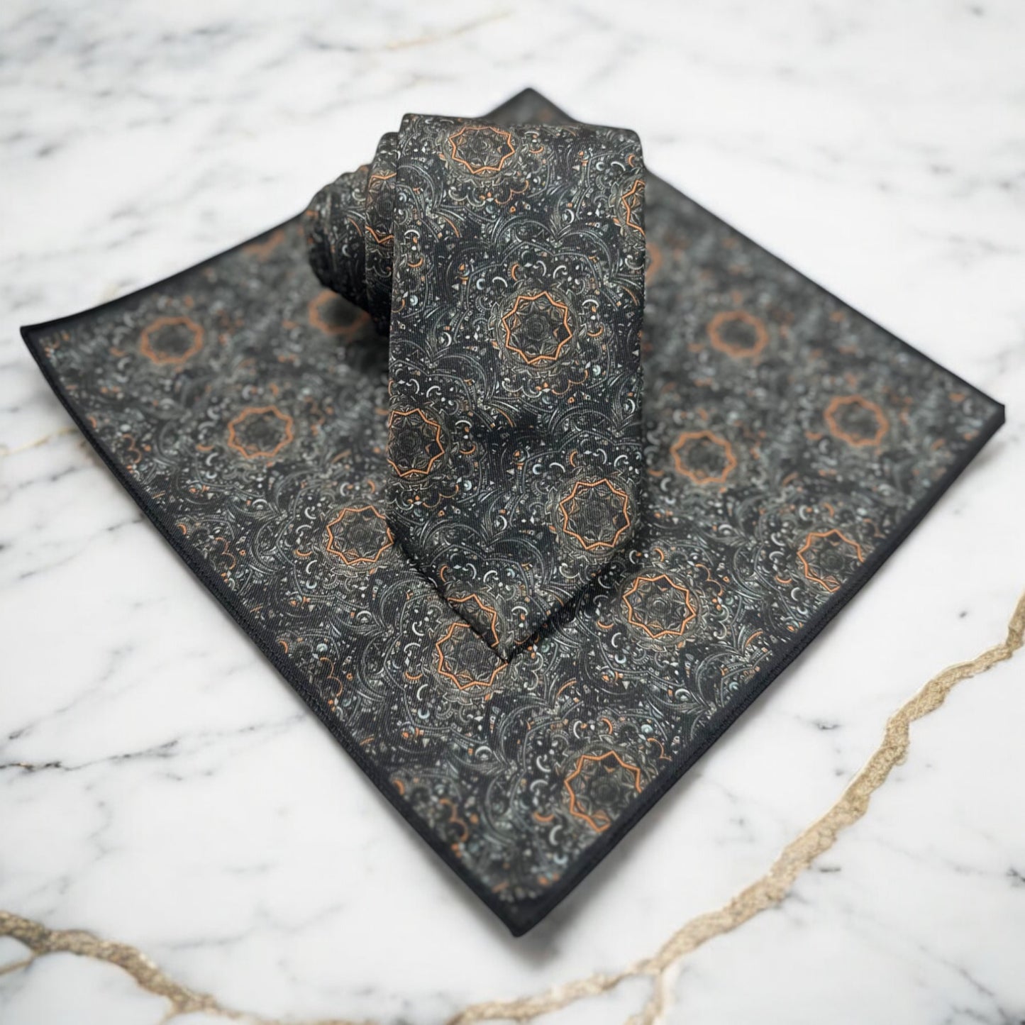 Classic Vintage Pattern with Gray and Orange  - Istanbul Fashion Tie - Classic Wide