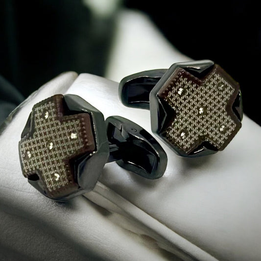 Octagon Crossed  Istanbul Fashion Cufflinks - Chrome with Black Details  - 6