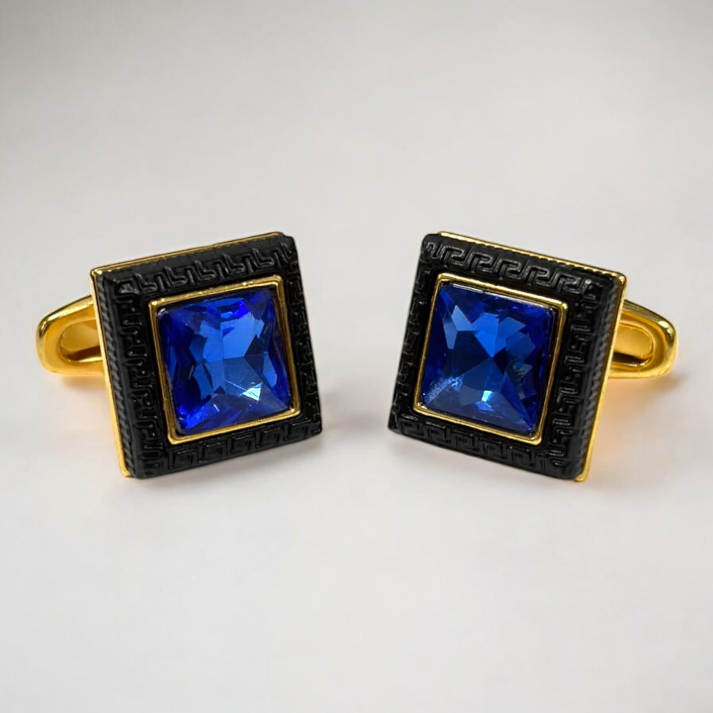 Square Royal Blue Jewel with Gold Exterior  - Istanbul Fashion Cufflinks - 63