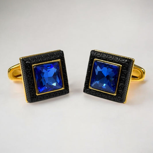 Square Royal Blue Jewel with Gold Exterior  - Istanbul Fashion Cufflinks - 63