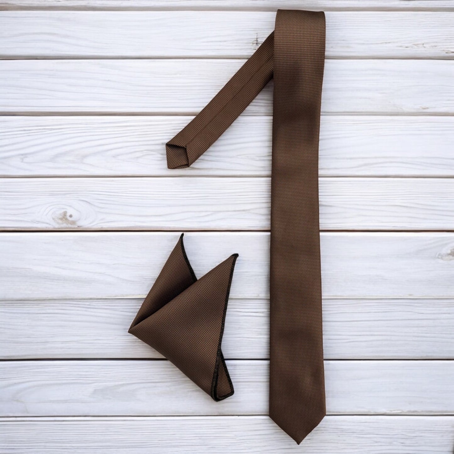 Light and Dark Brown Combination - Istanbul Fashion Slim Tie, Textured Fabric