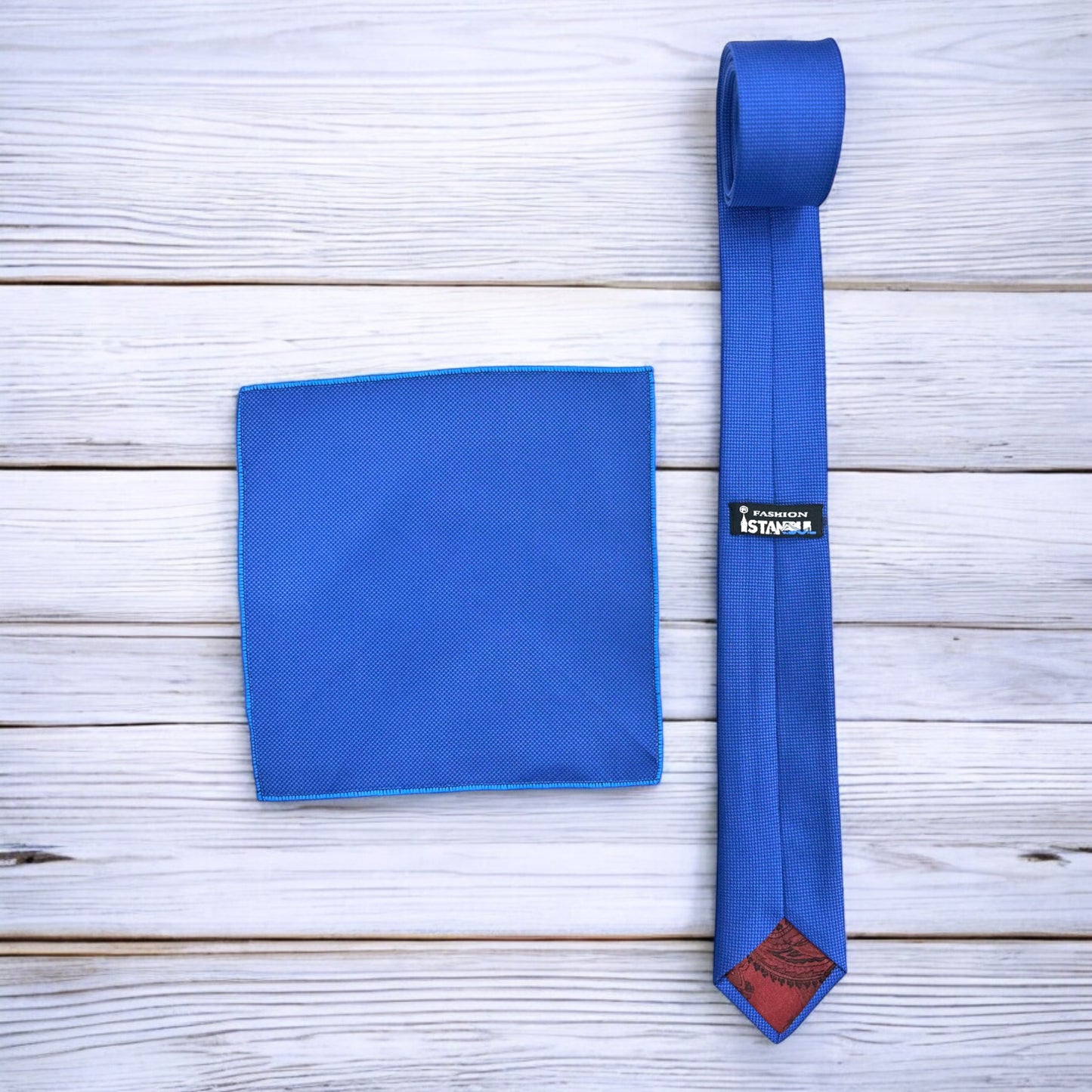 Royal Blue with Blue Lines  - Istanbul Fashion Slim Tie, Textured Fabric