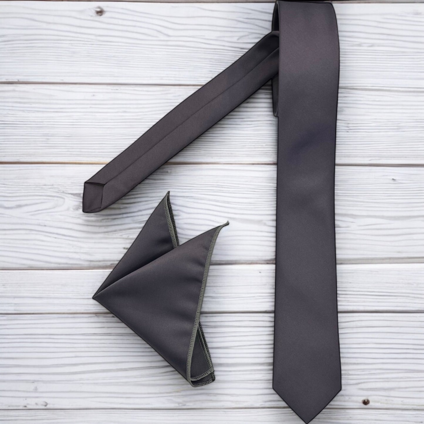 Charcoal Gray - Istanbul Fashion Slim Tie, Plain Satin