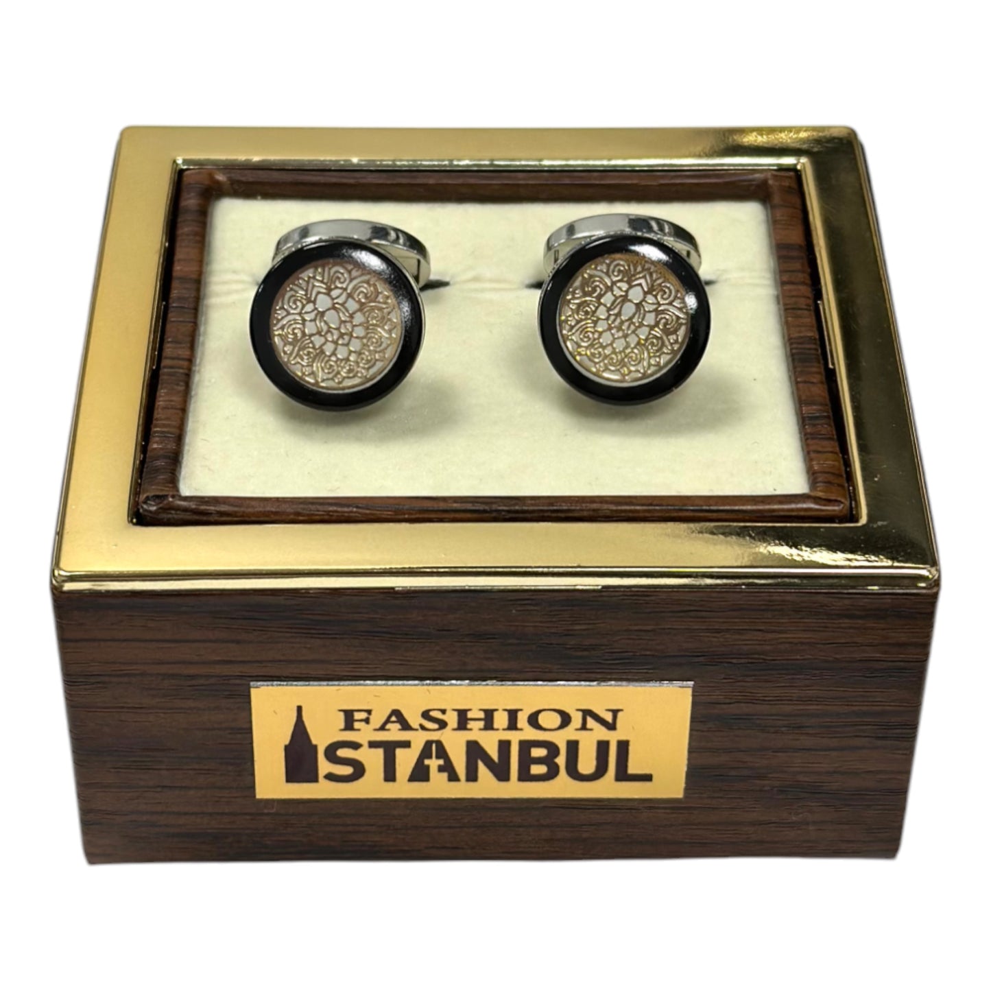 Black Frame, with White and Gold Interior  - Istanbul Fashion Cufflinks - 52