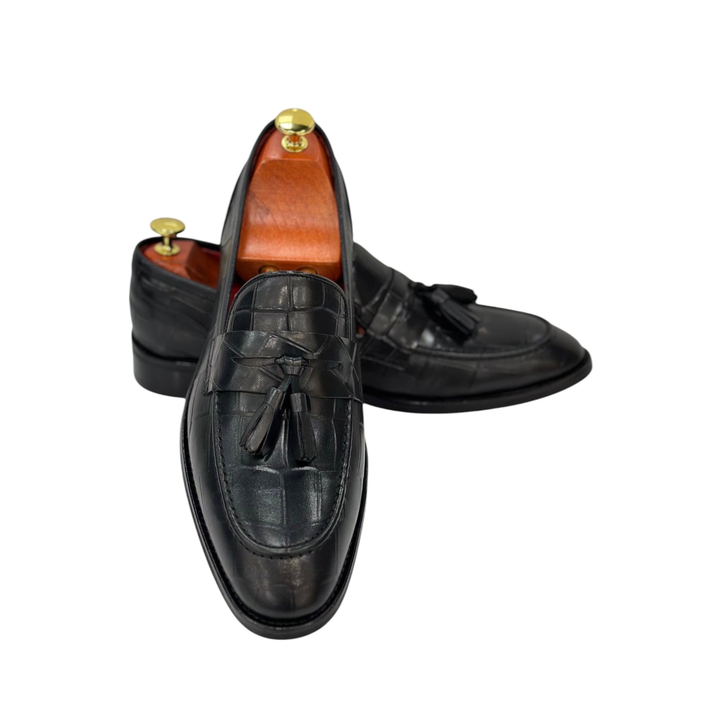 Black Istanbul Fashion by Raad Red Bottom Shoes With Unique Textured Leather -602