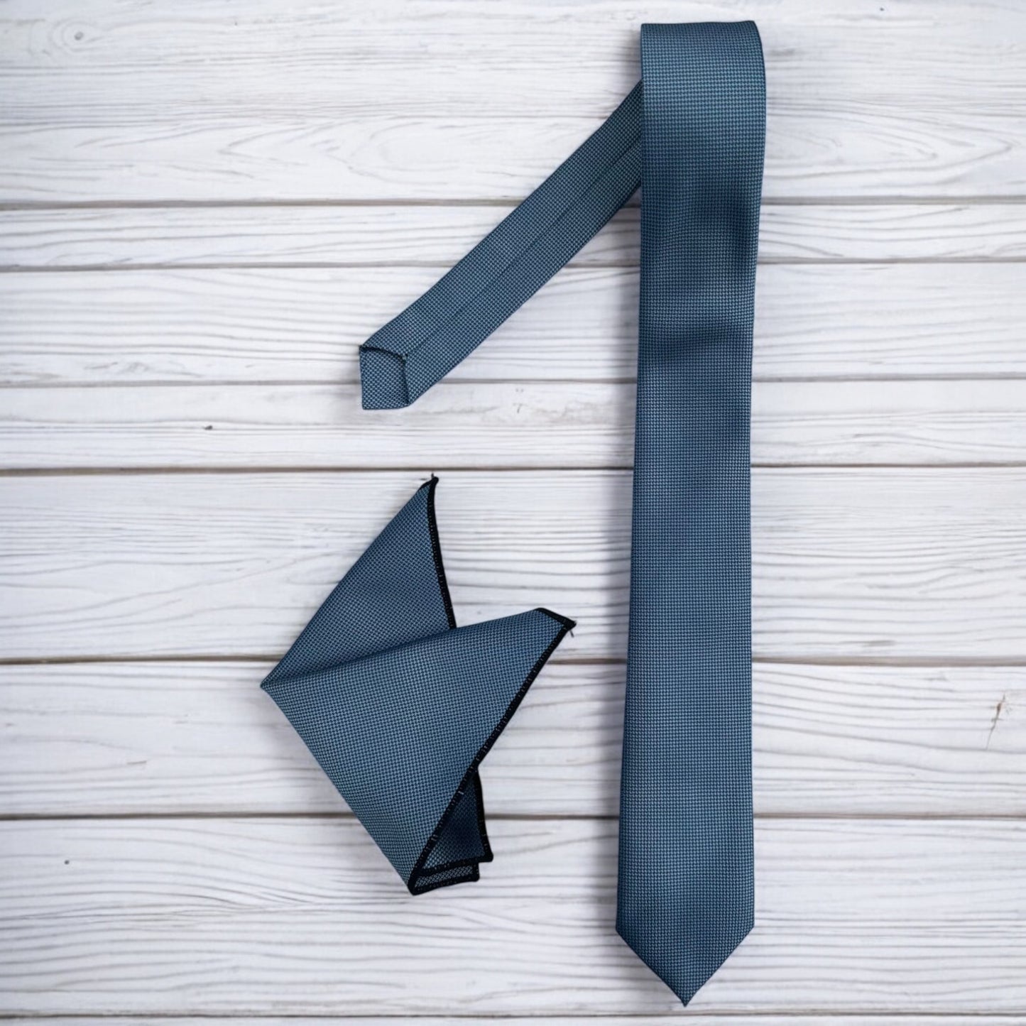 Dusty Blue with Darker Dots - Istanbul Fashion Slim Tie, Textured Fabric