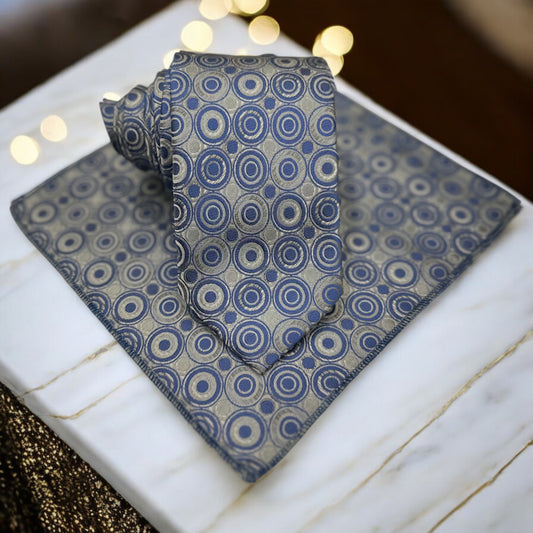 Circled Detailing with Blue and Champagne  - Istanbul Fashion Tie - Classic Wide