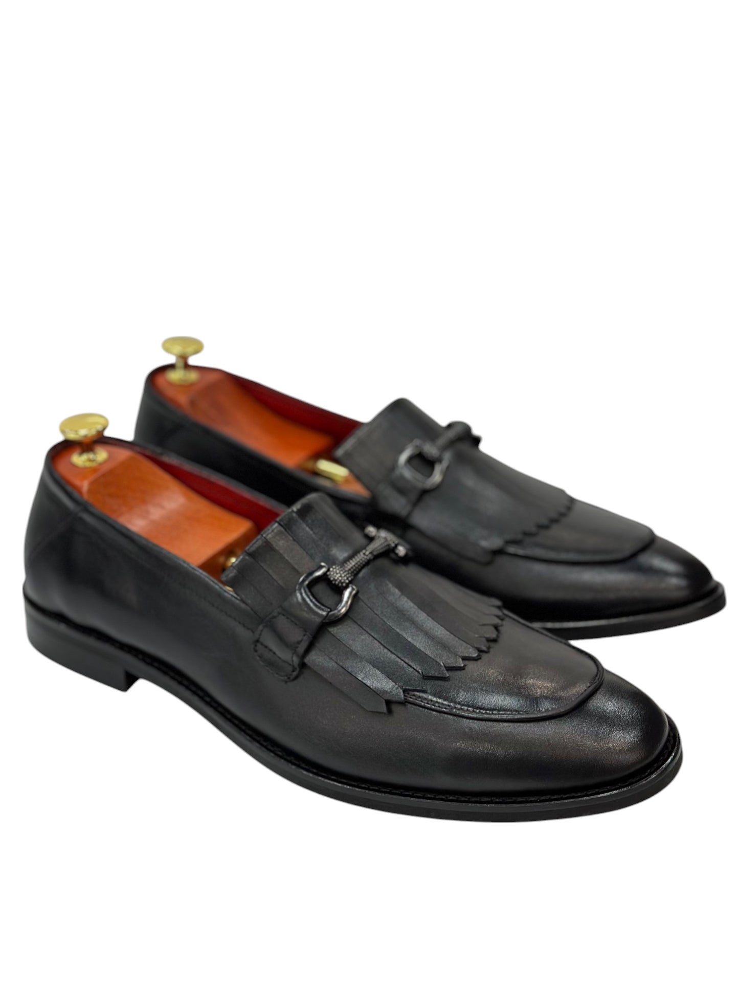 Black Istanbul Fashion by Raad Red Bottom Shoes With Unique Matte Leather and Chrome Finish Metal-901