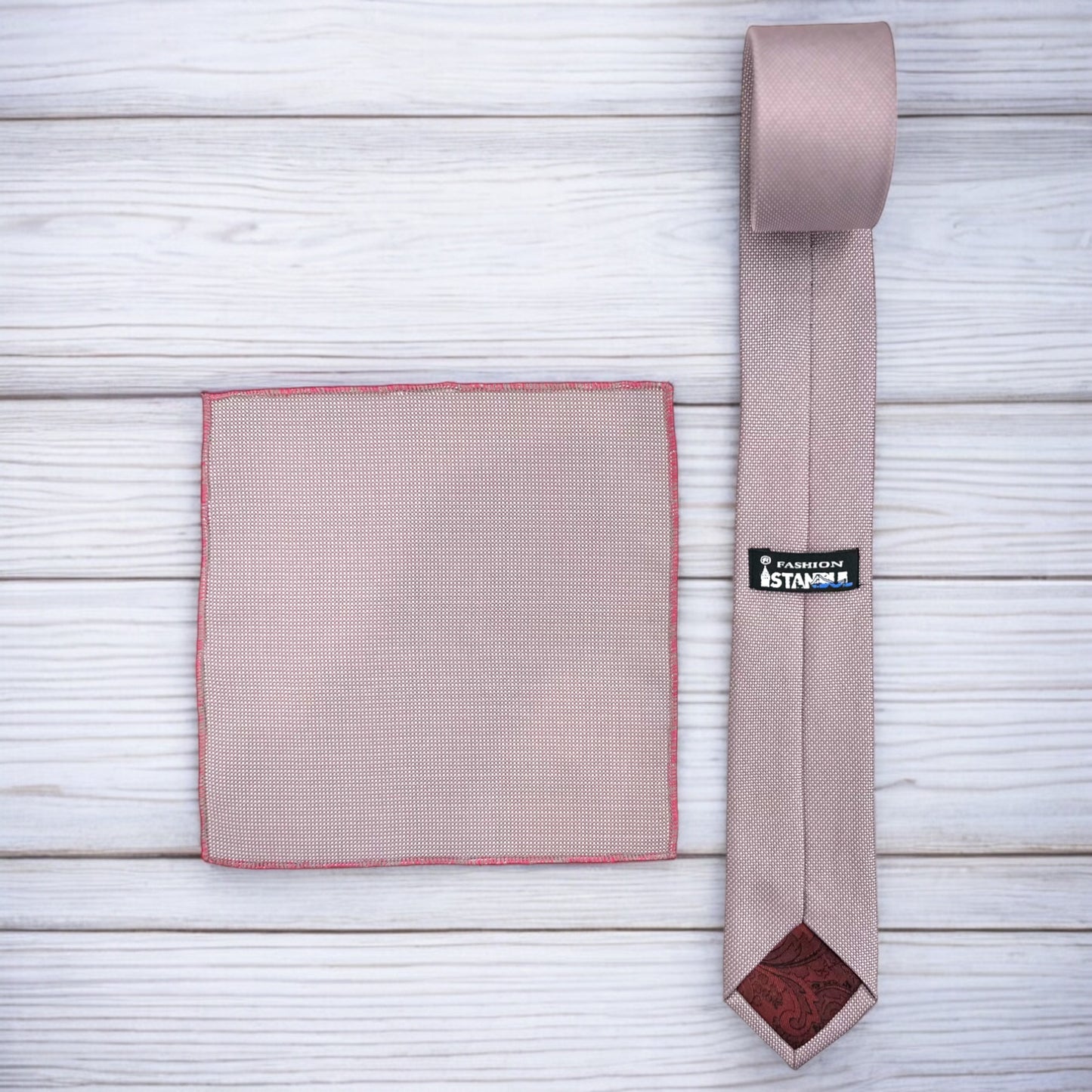 Mauve with Gray Lines- Istanbul Fashion Slim Tie, Textured Fabric