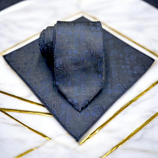 Classy Navy and Dark Blue Textured Patterns - Istanbul Fashion Tie - Classic Wide