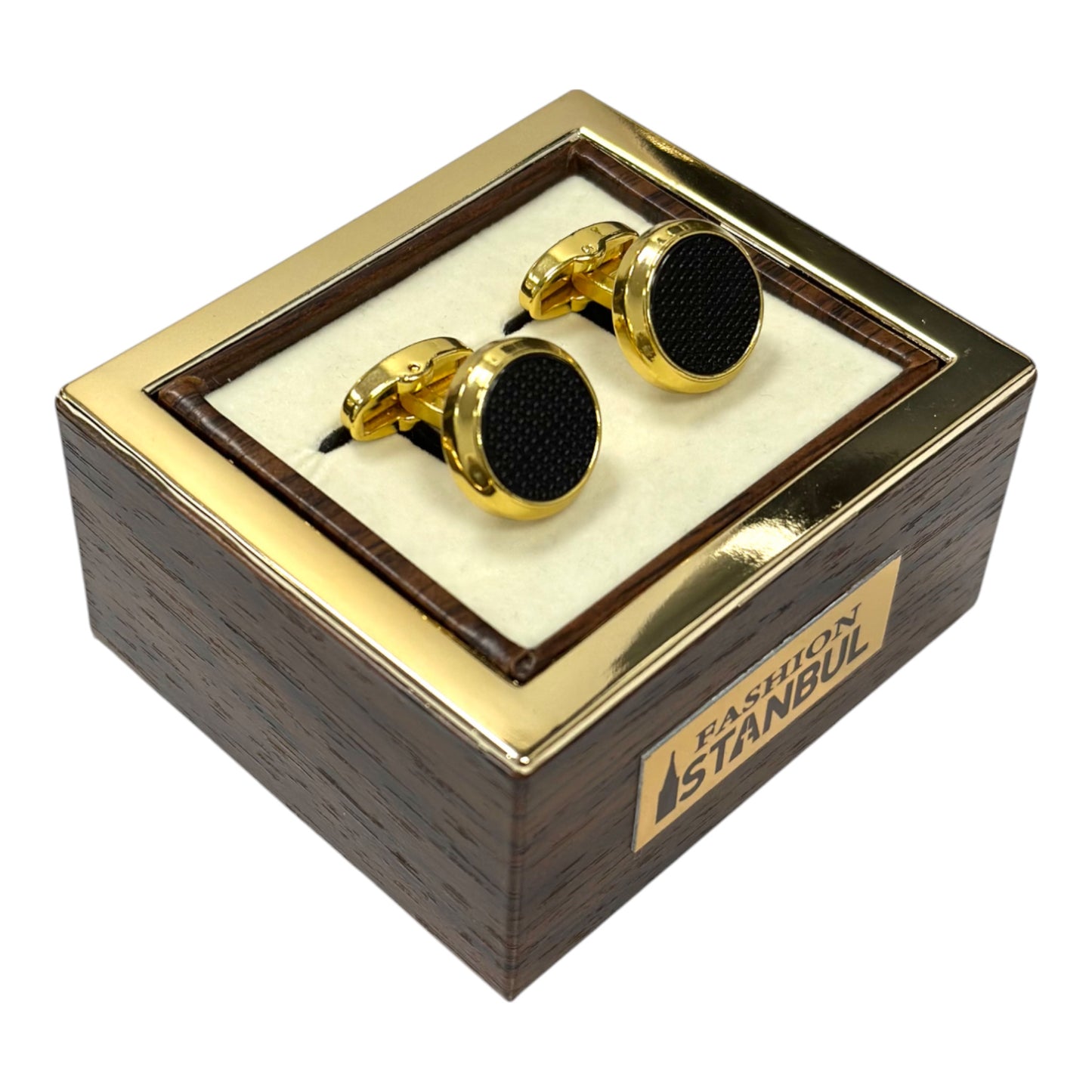Round Gold  with Matte Black Details - Istanbul Fashion Cufflinks -58