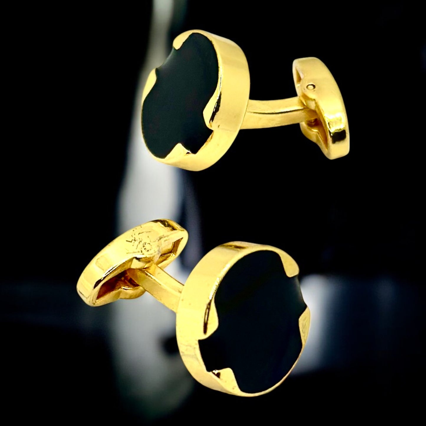 Round Istanbul Fashion Cufflinks - Gold and Dark Black Shiny Finish  - 13