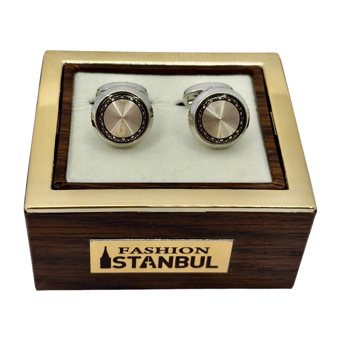 Bold Round  Round Istanbul Fashion Cufflinks  Detailed with  Silver, Rose Gold and Black - 26
