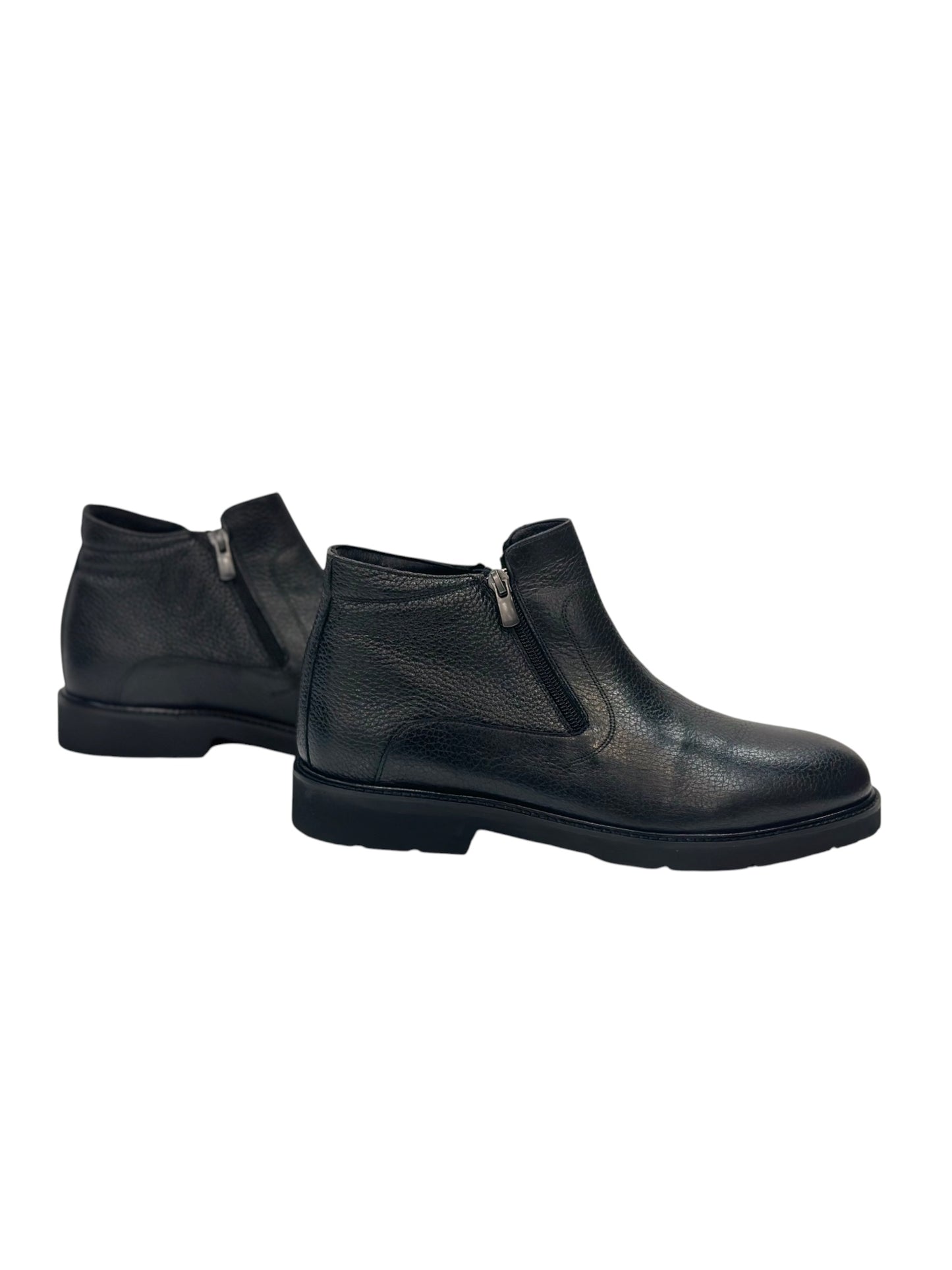 Ankle Boots -Furry Interior Luxury Highest Quality Black Leather-Detailed Zipper on Sides-240-B3125