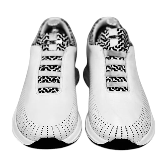 Casual Sneakers -White with Black Details -Elastic Lace-Rubber Bottom-3344442