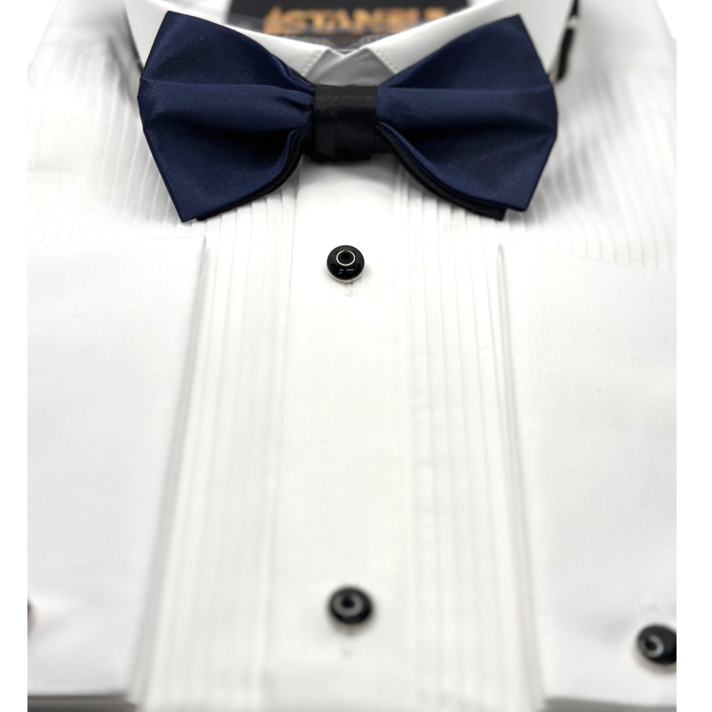 Two Toned  Bow Tie -Black and Darkest Blue with Adjustable Strap-Reversible Silky
