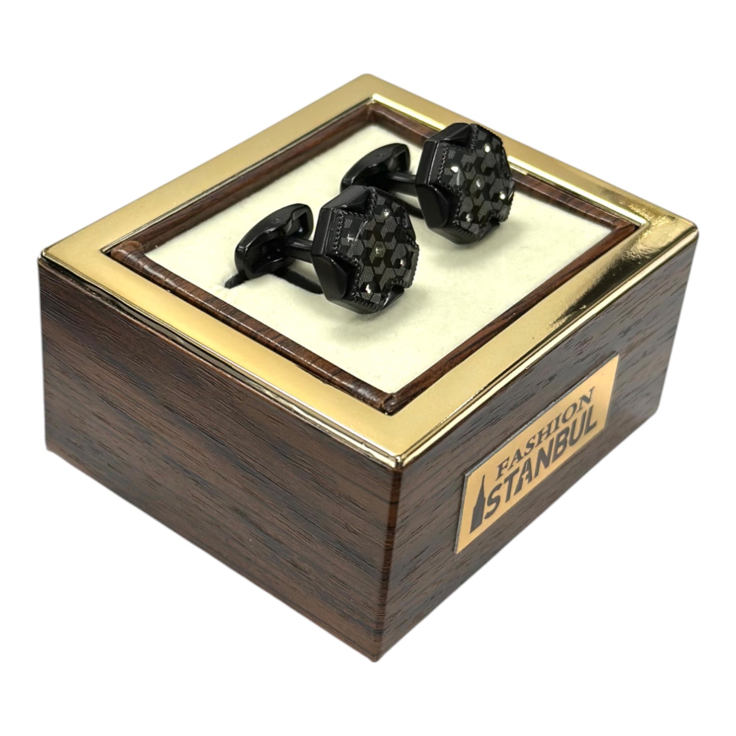 Black on Black Detailed with Crystals - Istanbul Fashion Cufflinks - 54