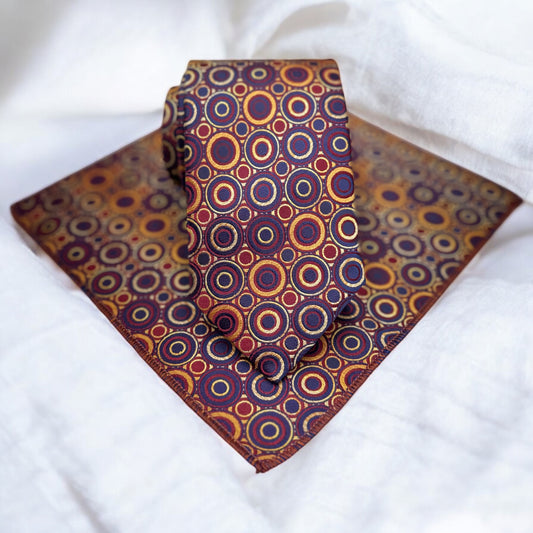 Circled Patterns Burgundy and Navy -Istanbul Fashion Tie - Classic Wide