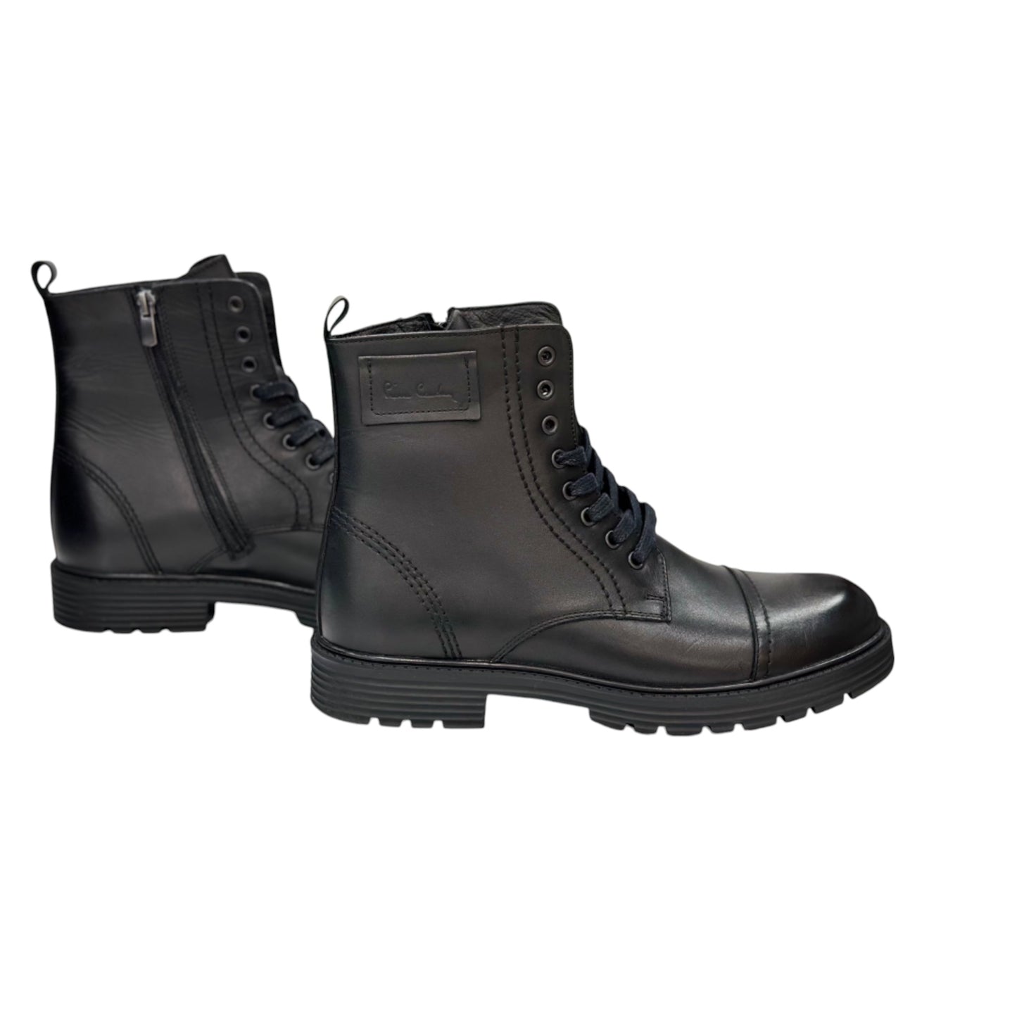 Black Half Boots-  with  sided Zipper-Lace-Luxury Leather-  Rubber Bottom-77660