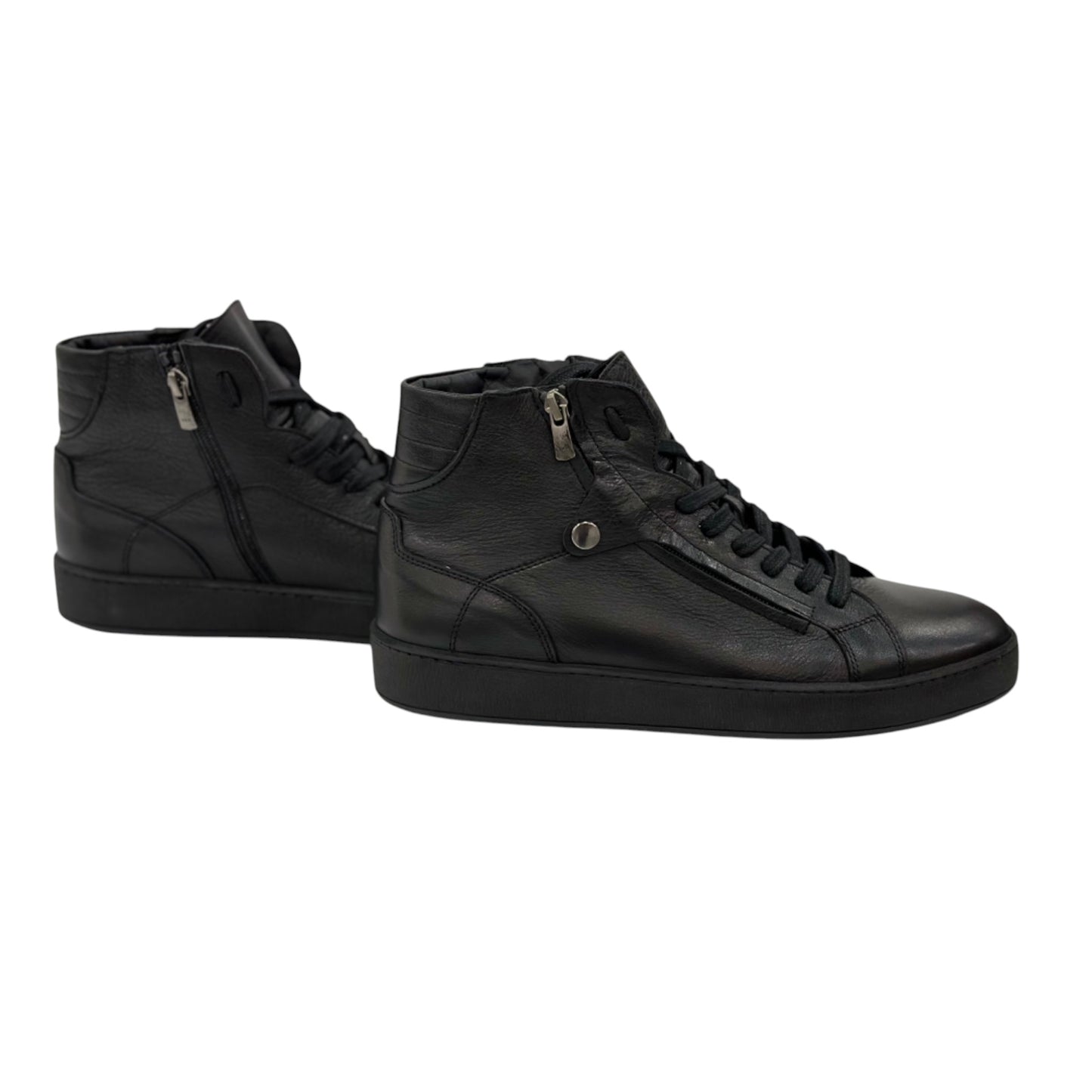 Black Strapped -Side zipper- Ankle Boots with Unique Leather and Rubber Bottom-134-B5839
