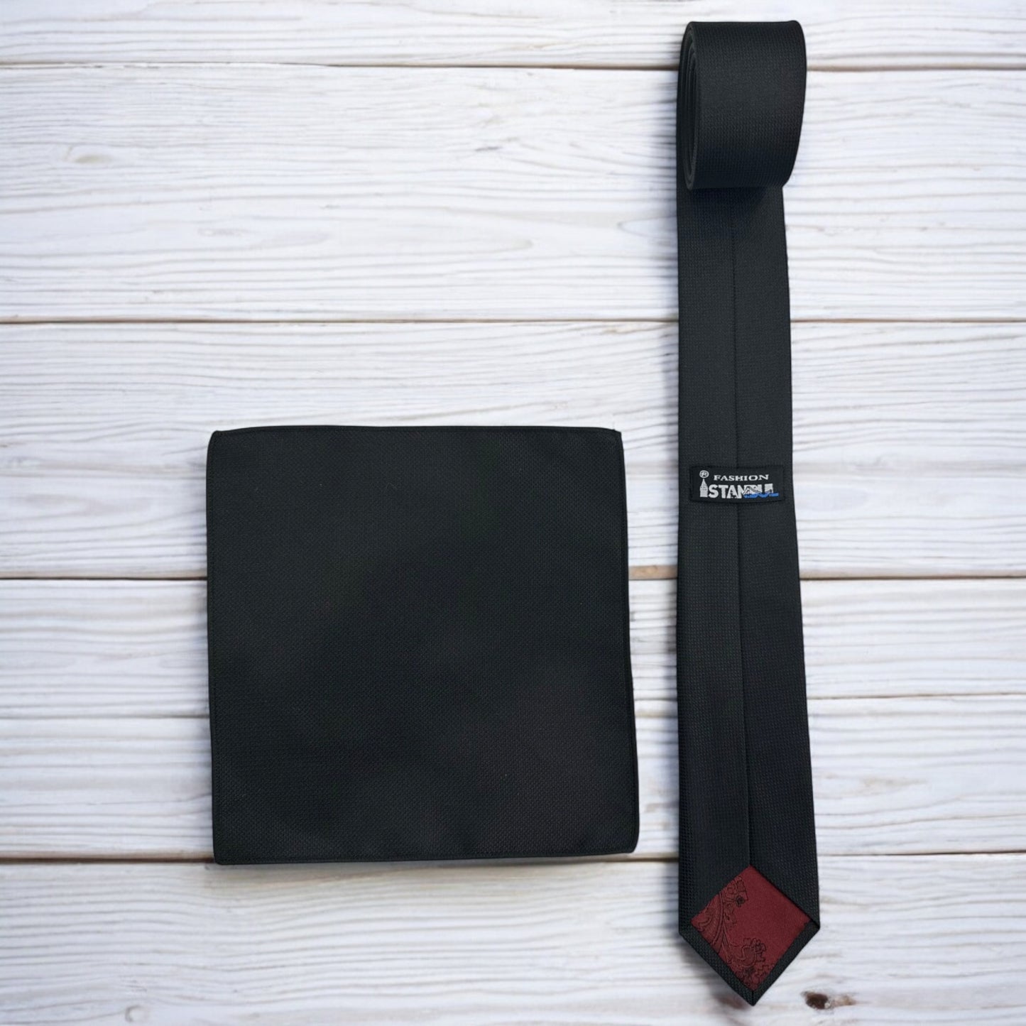 Blackest Black  Istanbul Fashion Slim Tie, Textured Fabric