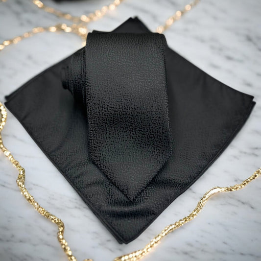 Black on Black Dotted Finish- Istanbul Fashion Tie - Classic Wide