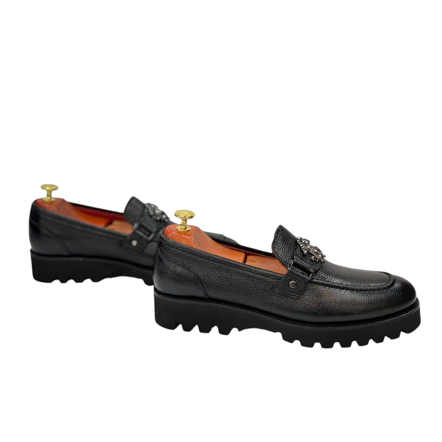 Black Istanbul Fashion by Raad Red Bottom Leather Shoes With Silver Finish Metal and Higher Bottom-1601