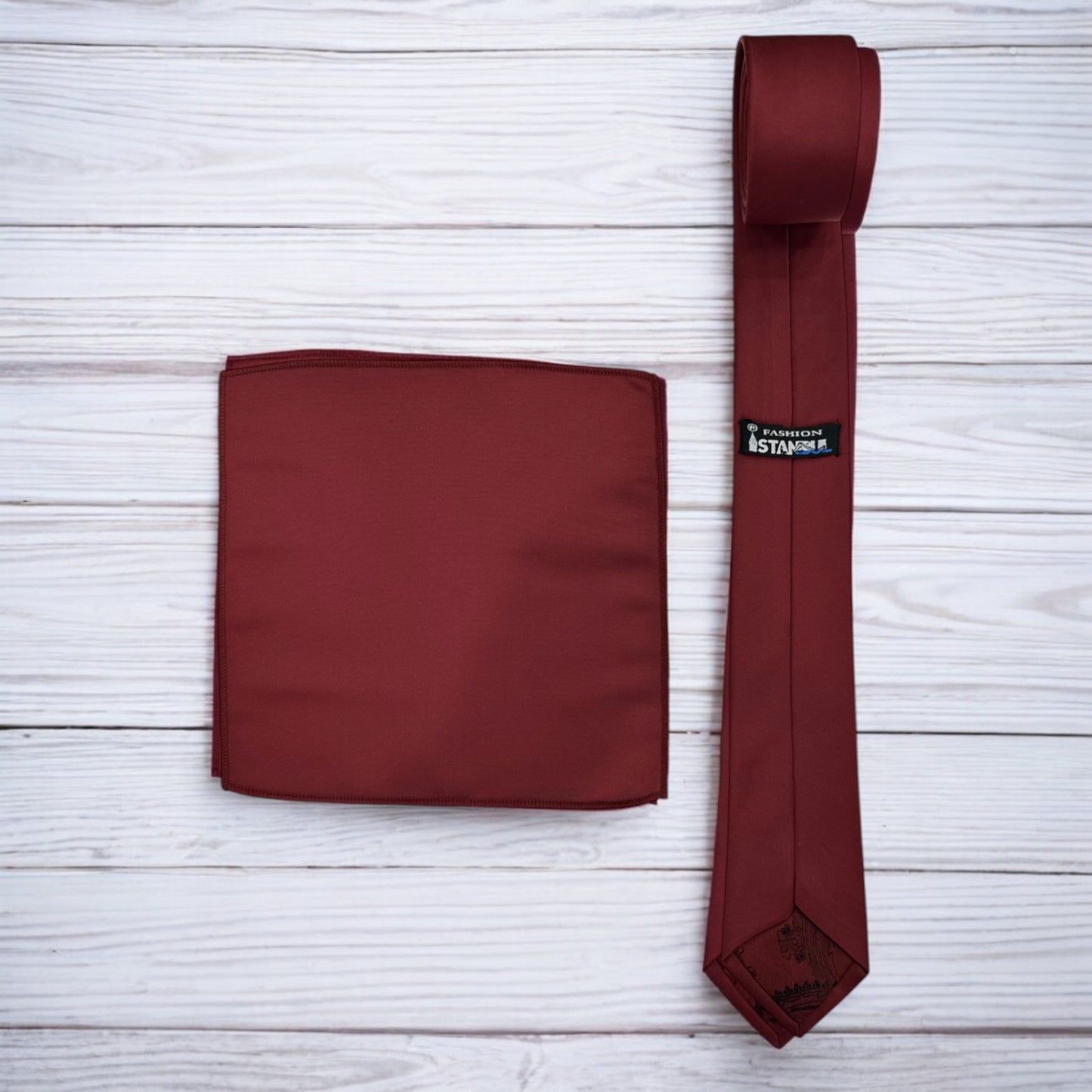 Burgundy   - Istanbul Fashion Slim Tie, Plain Satin