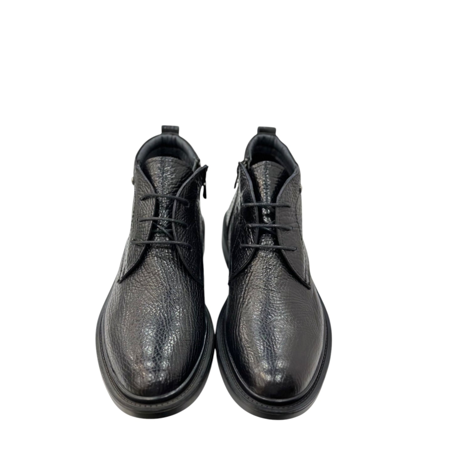 Black Ankle Boots- Lace -Side zipper-  with Unique Leather and Rubber Bottom-63476