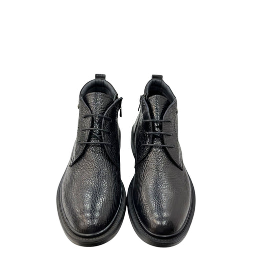 Black Ankle Boots- Lace -Side zipper-  with Unique Leather and Rubber Bottom-63476