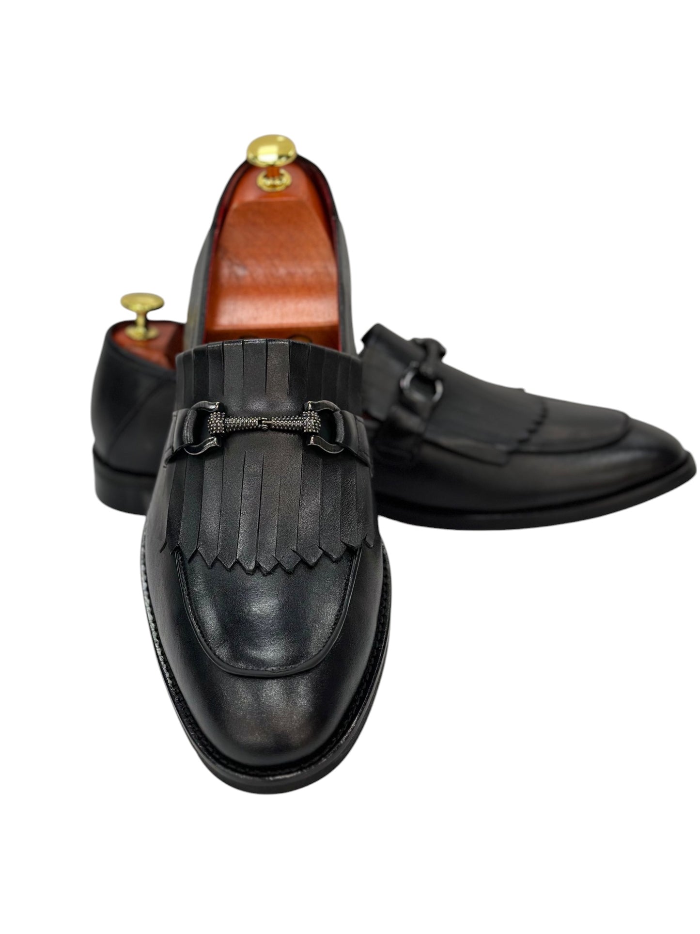 Black Istanbul Fashion by Raad Red Bottom Shoes With Unique Matte Leather and Chrome Finish Metal-901