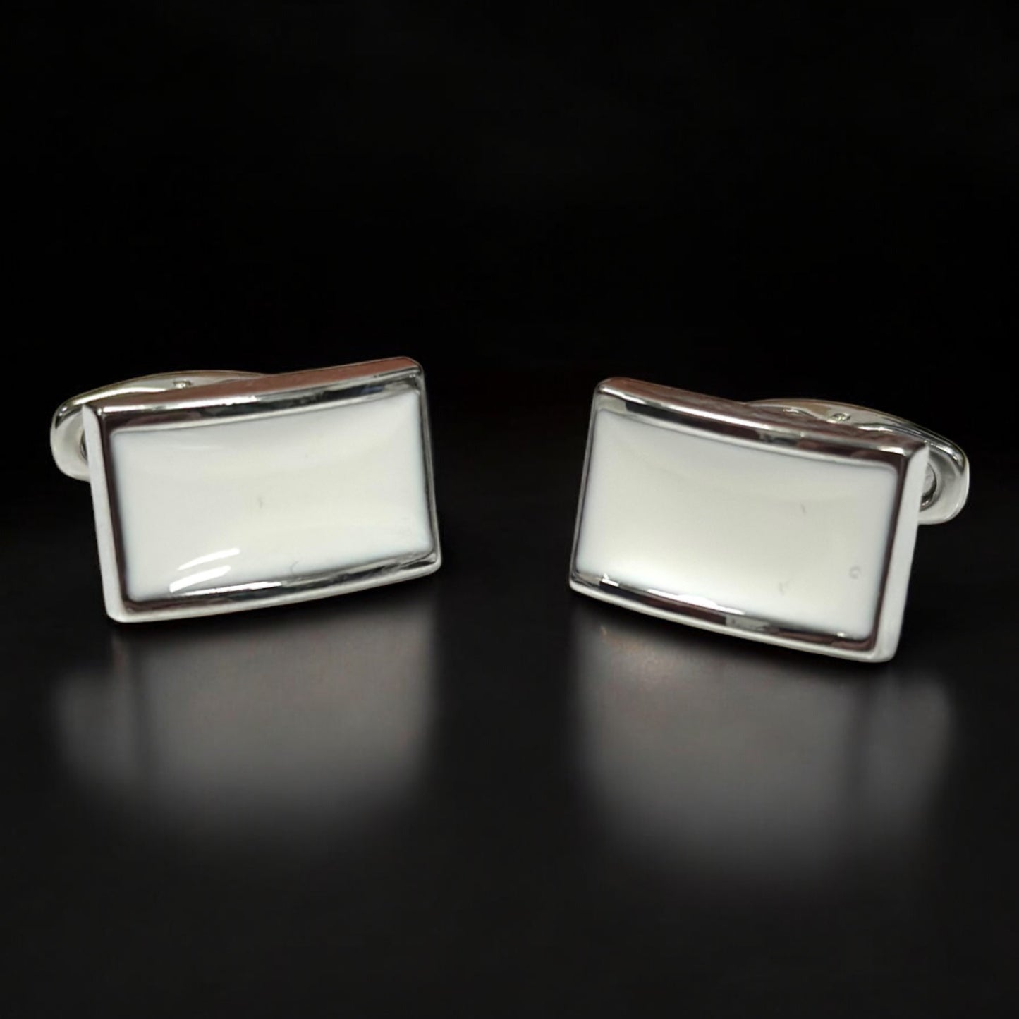 Rectangular  Silver with White  Interior - Istanbul Fashion Cufflinks - 68