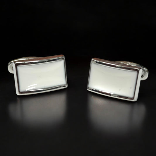 Rectangular  Silver with White  Interior - Istanbul Fashion Cufflinks - 68