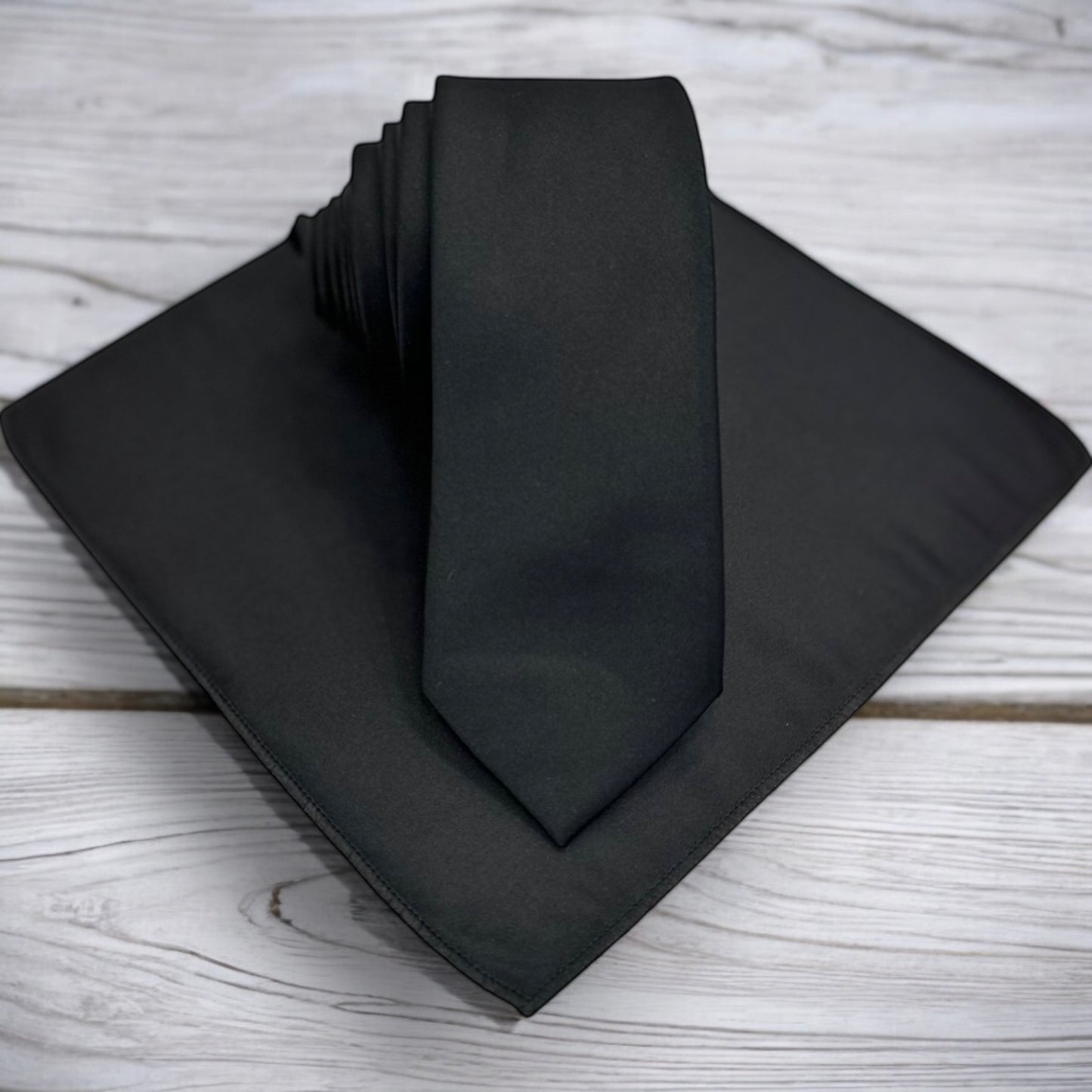 Black- Istanbul Fashion Slim Tie, Plain Satin