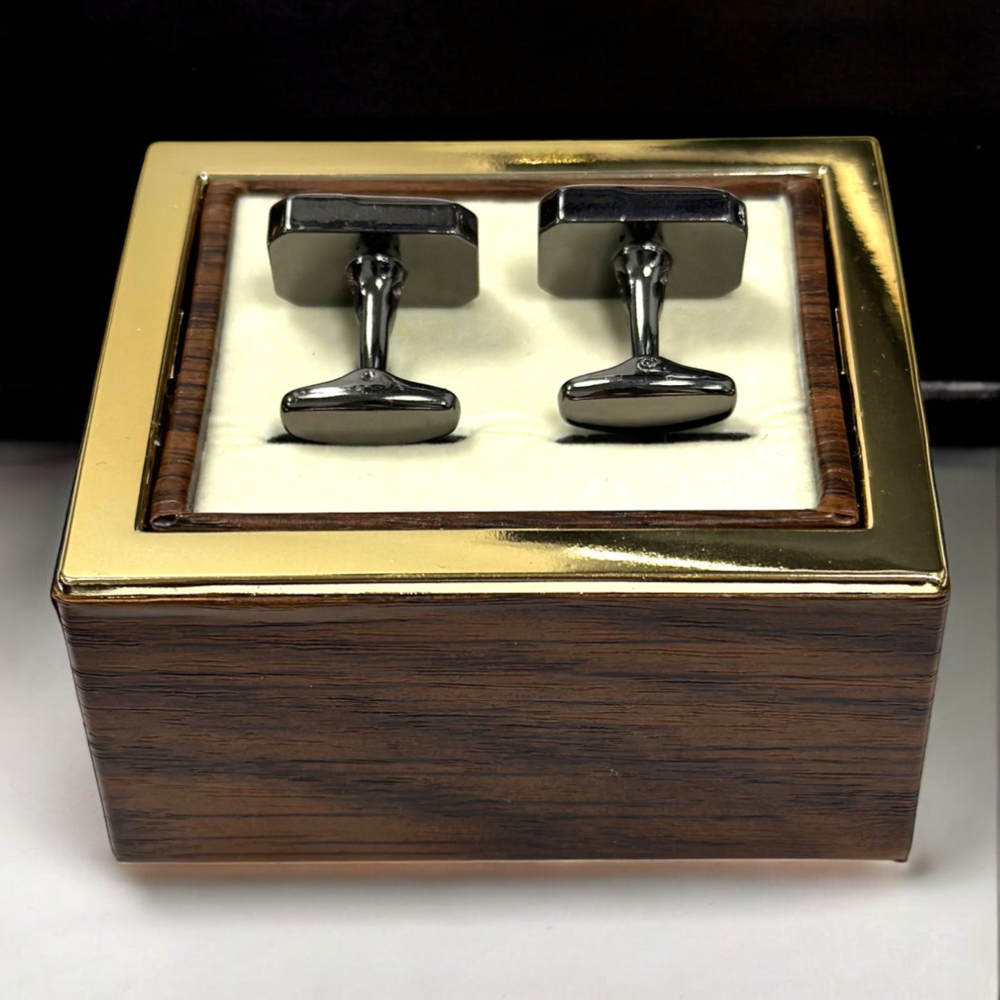 Rectangular Chrome with Rustic Orange Jewell  - Istanbul Fashion Cufflinks - 77