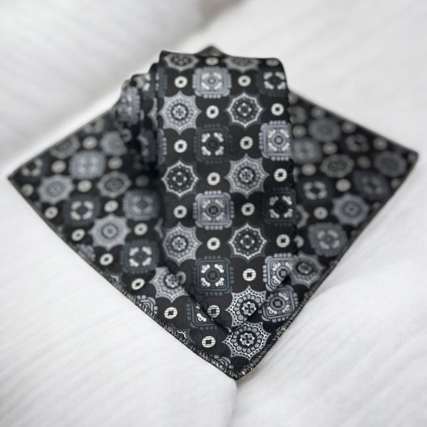 Gray, Black, and White Detailed Pattern  -Istanbul Fashion Tie - Classic Wide