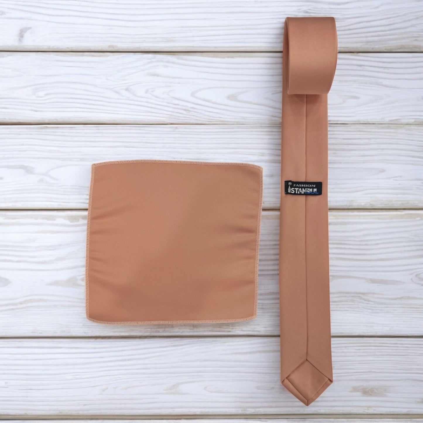 Peach   - Istanbul Fashion Slim Tie, Plain Satin