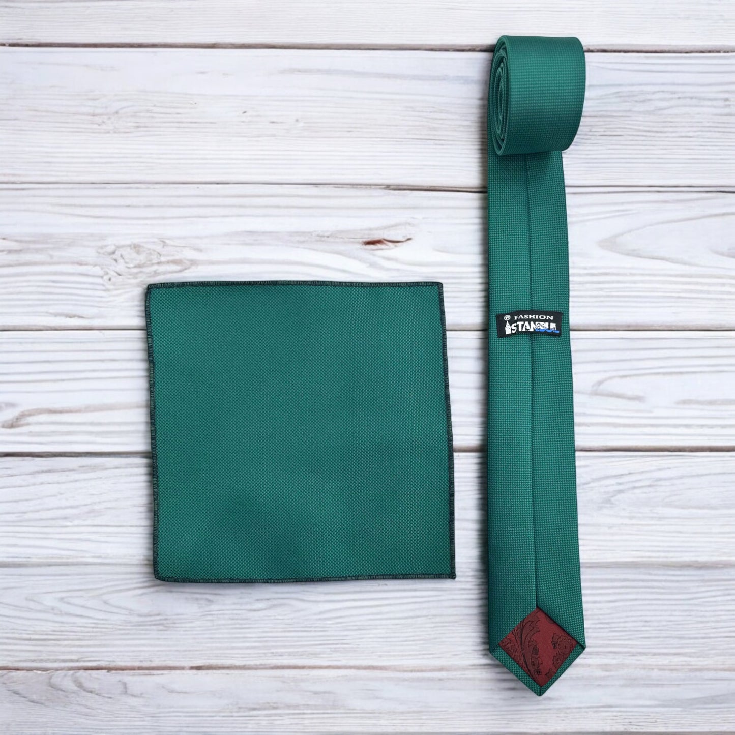 Dark Green  with Darker Lines- Istanbul Fashion Slim Tie, Textured Fabric