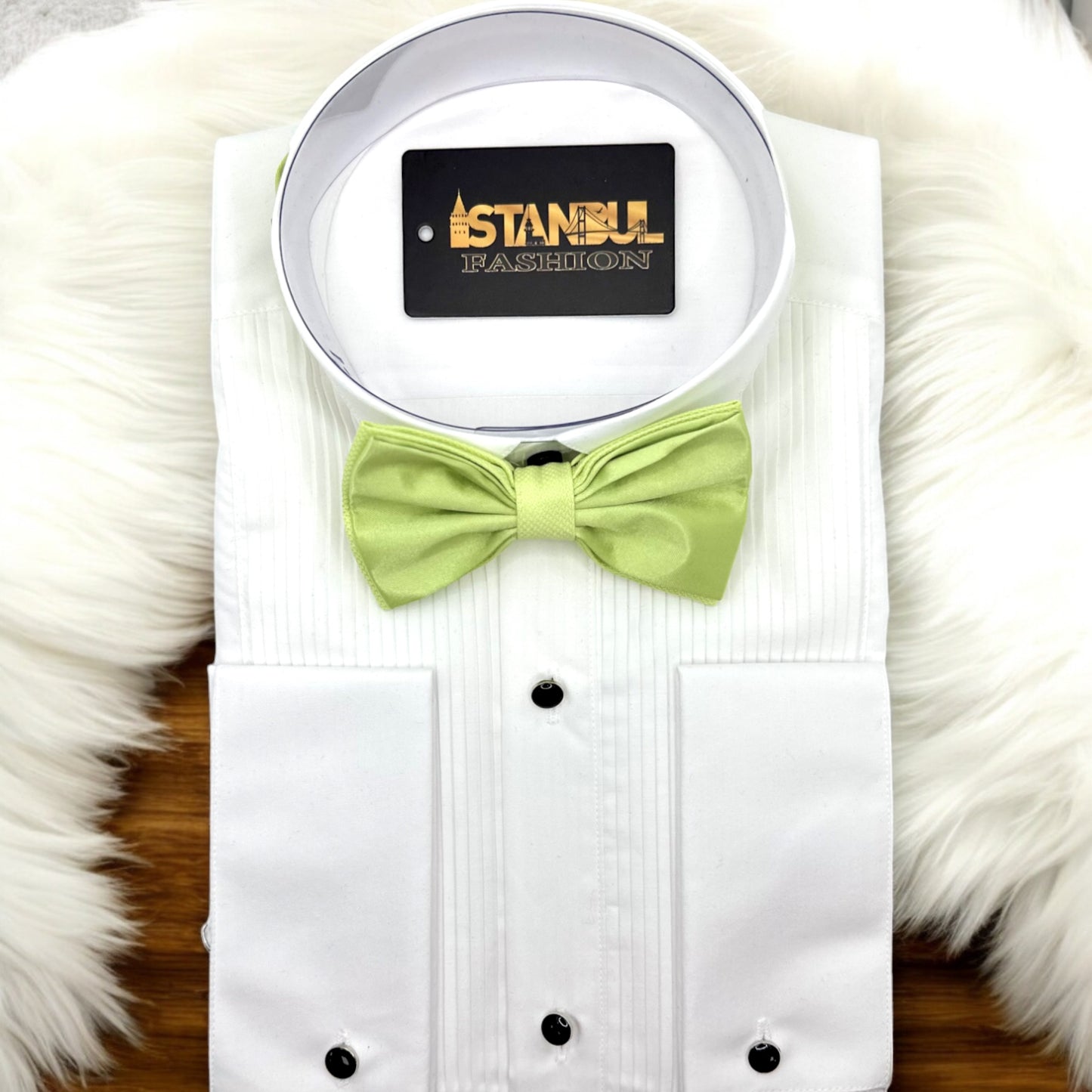 Light Lemmon Green Satin Tie with Adjustable Strap - Reversible