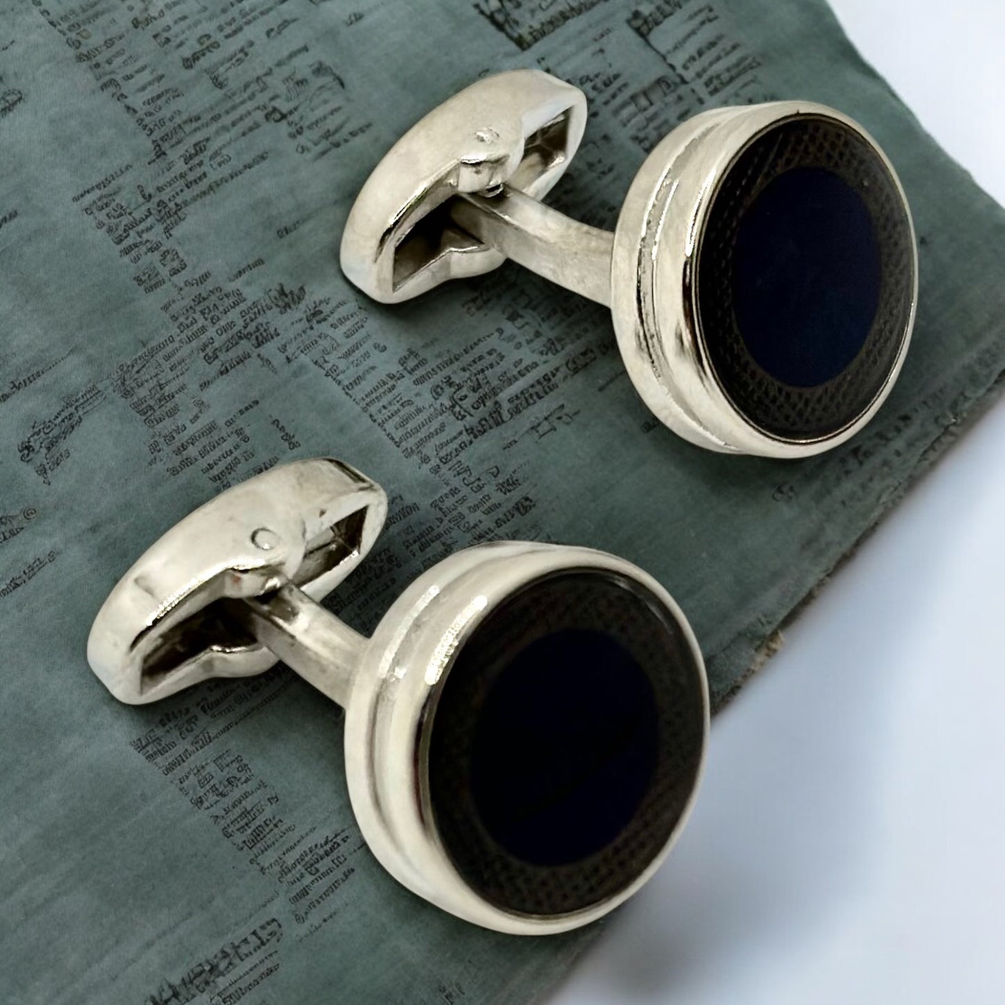 Silver and Blue  Shiny Round  Round Istanbul Fashion Cufflinks  - 28