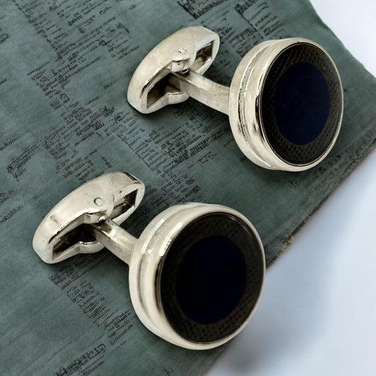 Silver and Blue  Shiny Round  Round Istanbul Fashion Cufflinks  - 28