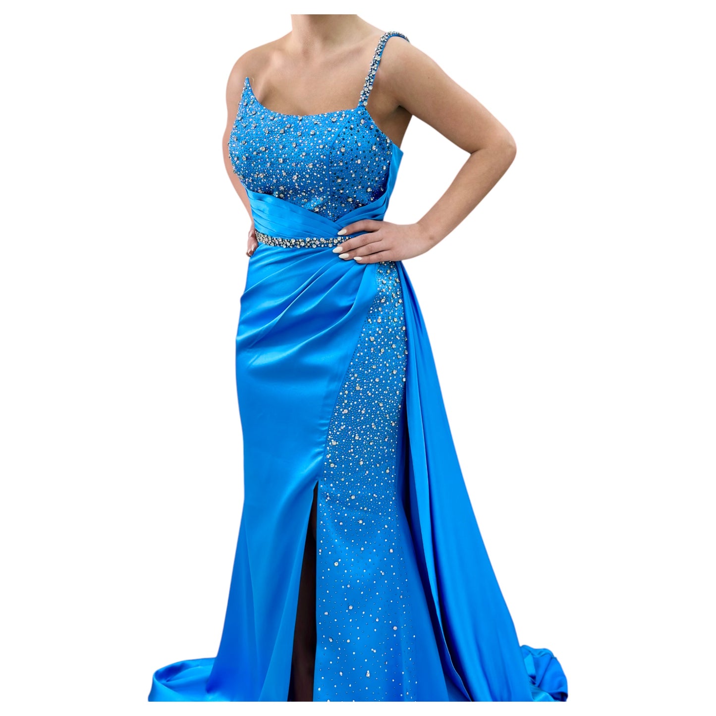 Sexy Blue Long Dress- Detailed with Beautiful Crystals and Sequins