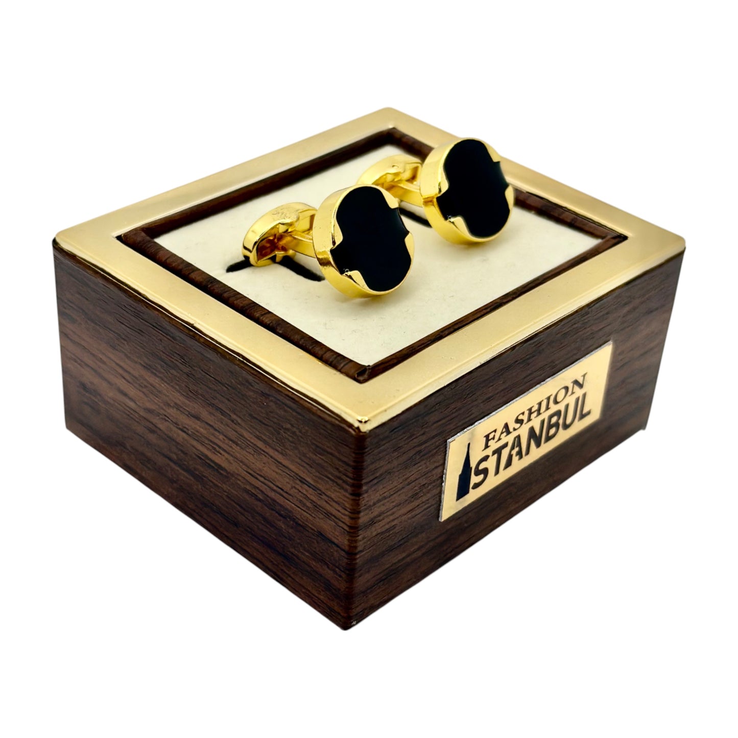 Round Istanbul Fashion Cufflinks - Gold and Dark Black Shiny Finish  - 13