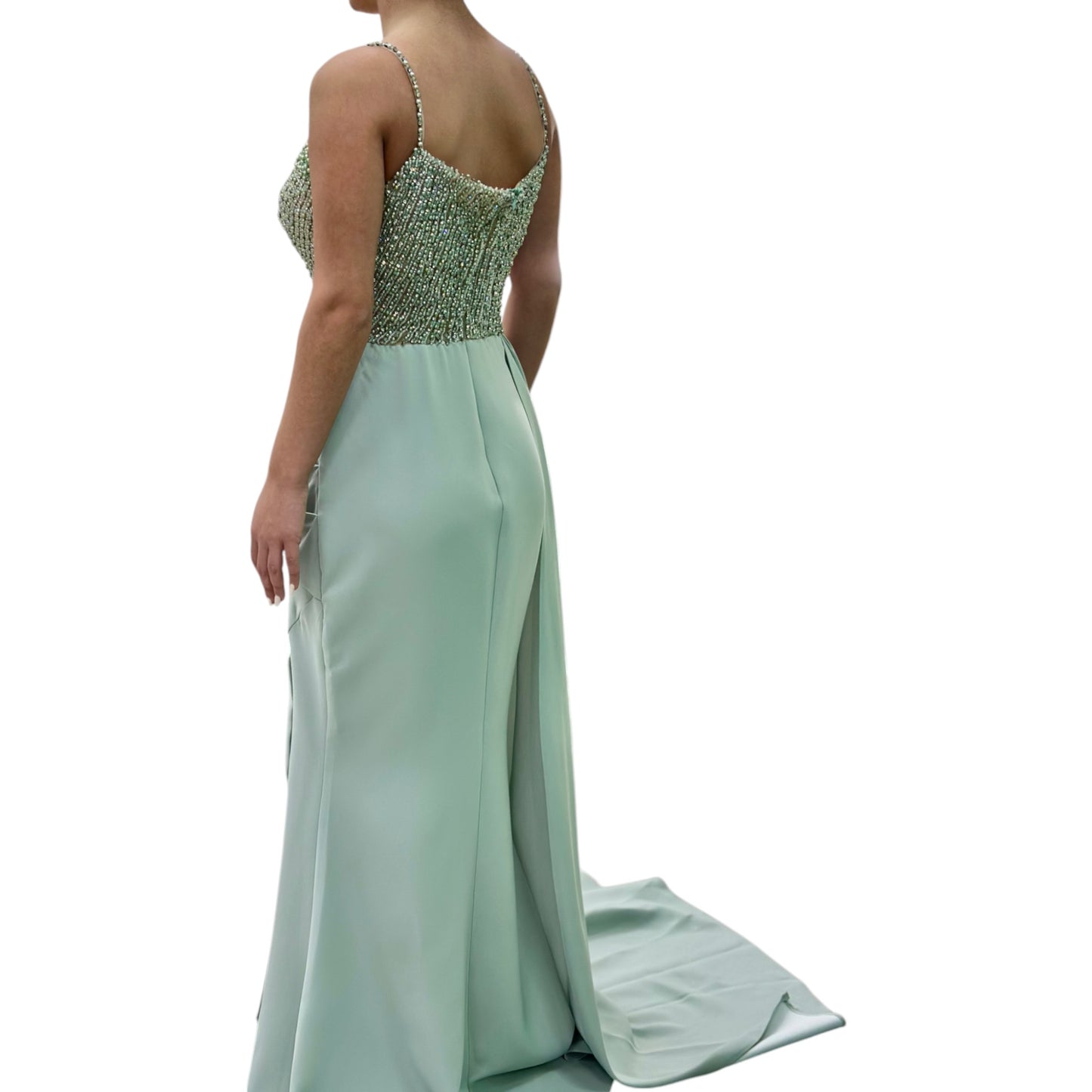 Sexy Mint Green Long Dress- Detailed with Beautiful Pearls