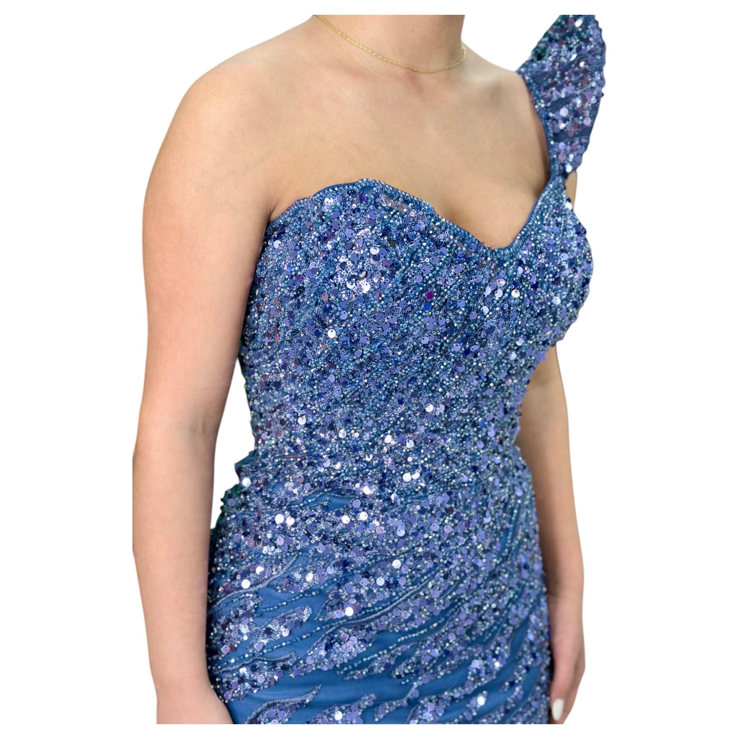 Navy Elegant Long Dress-Detailed with Beautiful Crystals and Sequins Off The Shoulder
