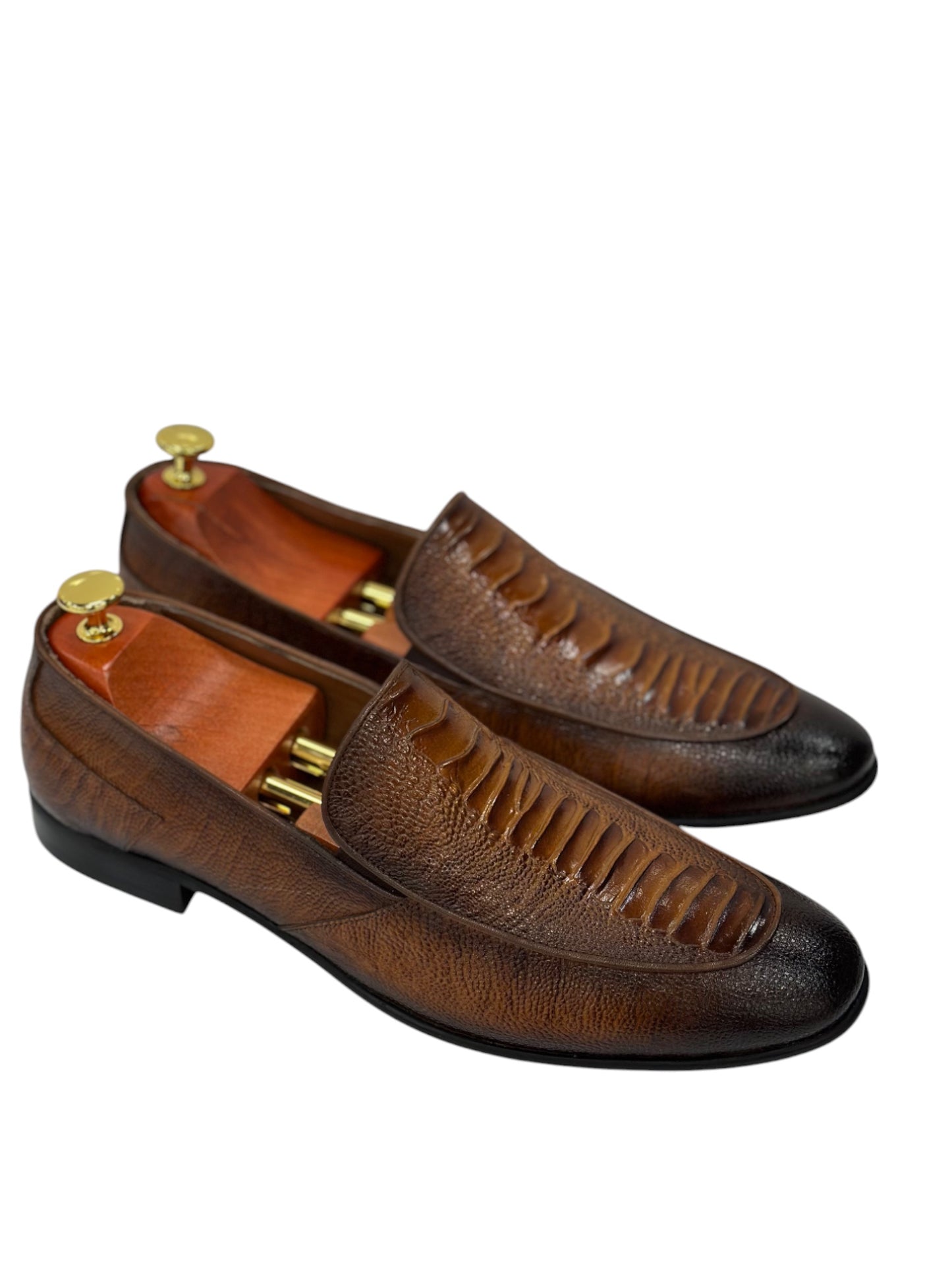 Brown Istanbul Fashion by Raad Red Bottom Shoes with SnakeLeather Finish-3026
